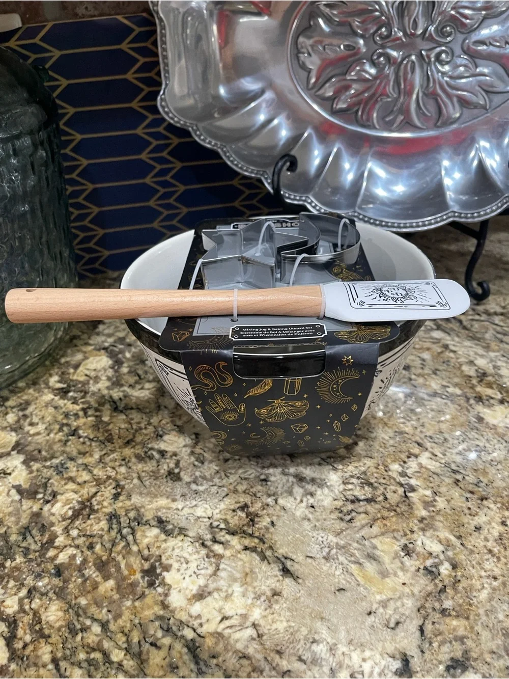 Bakeshop by Masterclass celestial evil eye mixing bowl, spatula & cookie cutters